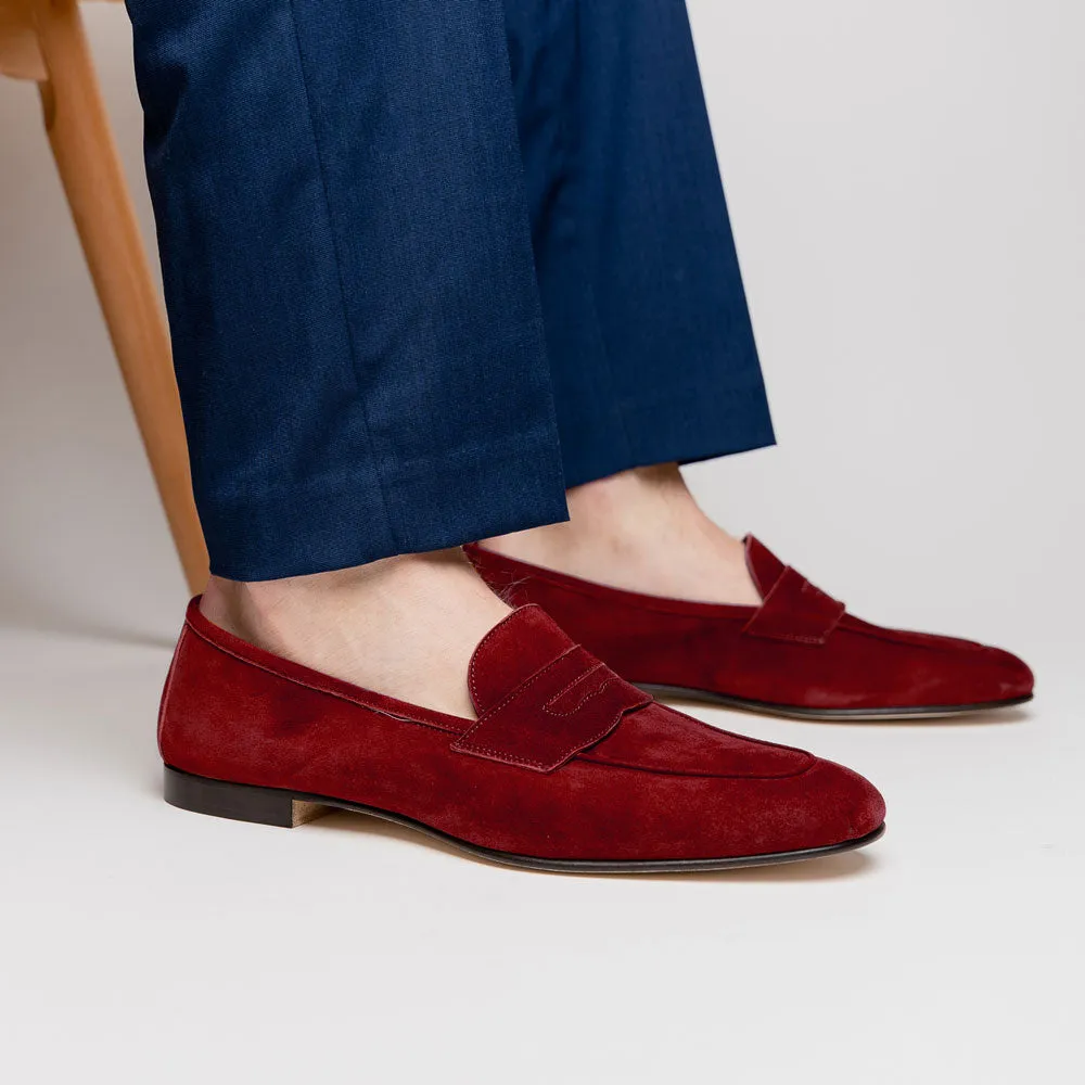 16-100-RED TASCA Italian Sueded Kid Loafer Red