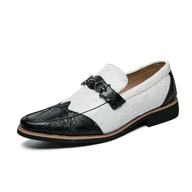 Abstract Patchwork Leather Slip-on Loafers