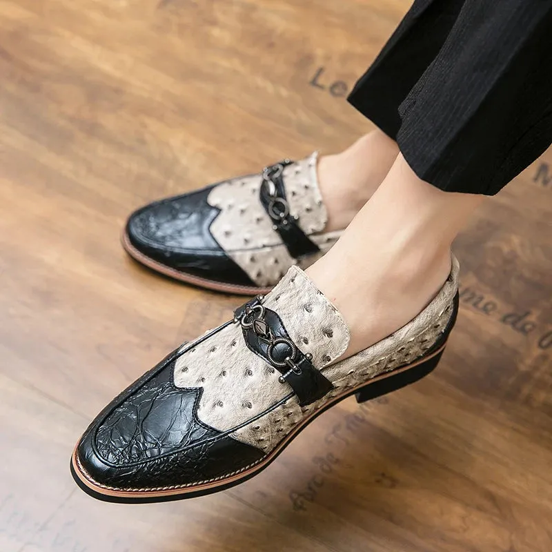 Abstract Patchwork Leather Slip-on Loafers