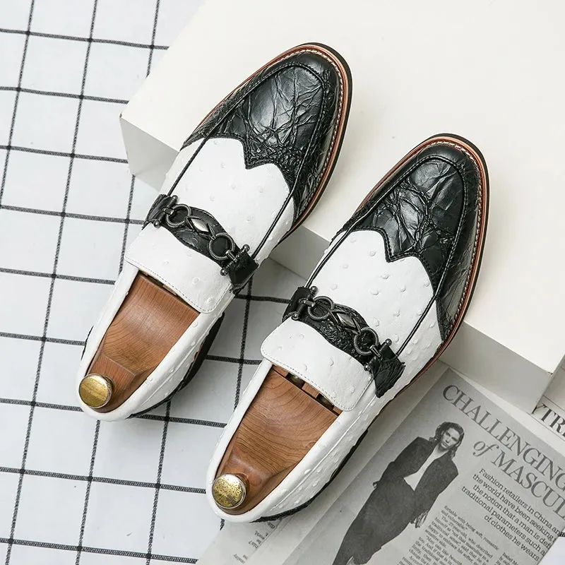 Abstract Patchwork Leather Slip-on Loafers