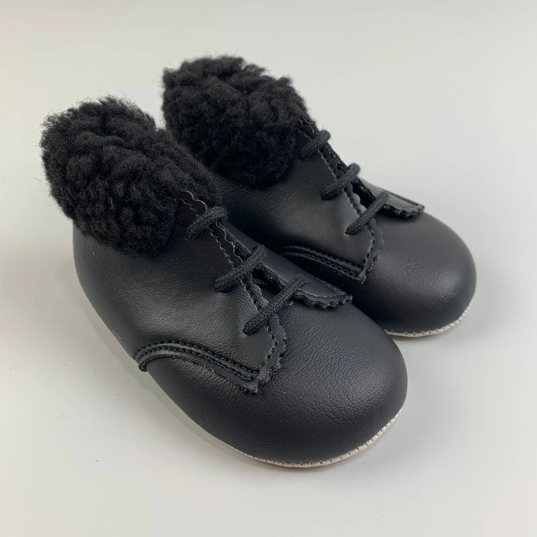 Baby Girl Boots / Shoes with Faux Fur Trim - Matte Black