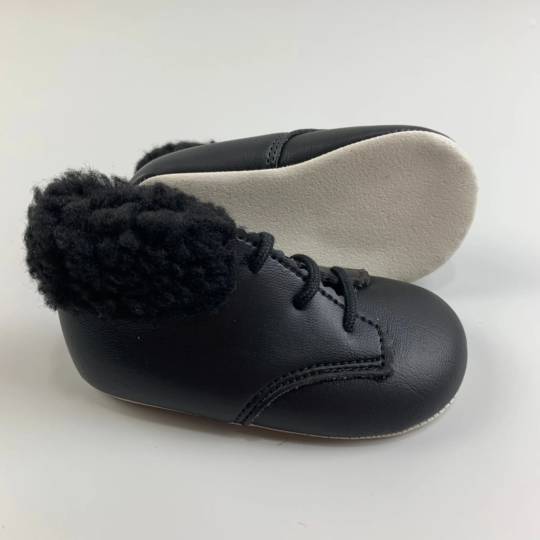 Baby Girl Boots / Shoes with Faux Fur Trim - Matte Black