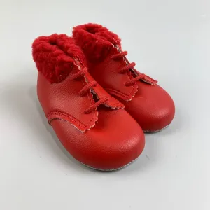 Baby Girl Boots / Shoes with Faux Fur Trim - Matte Red