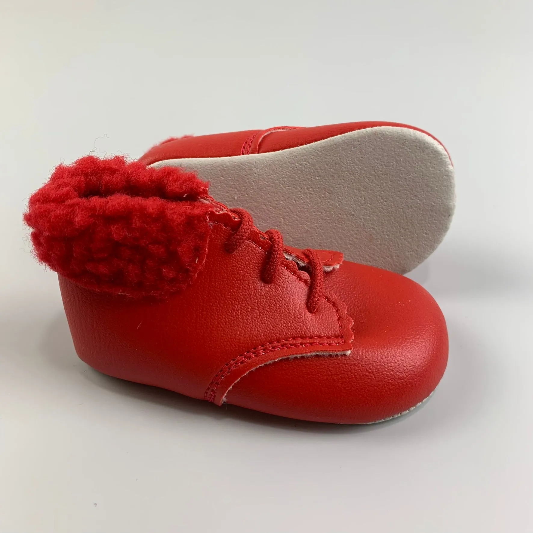 Baby Girl Boots / Shoes with Faux Fur Trim - Matte Red