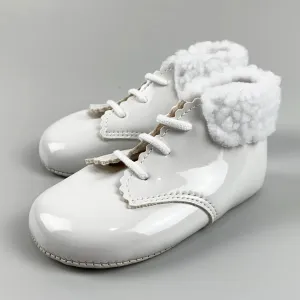 Baby Girl Boots / Shoes with Faux Fur Trim - White