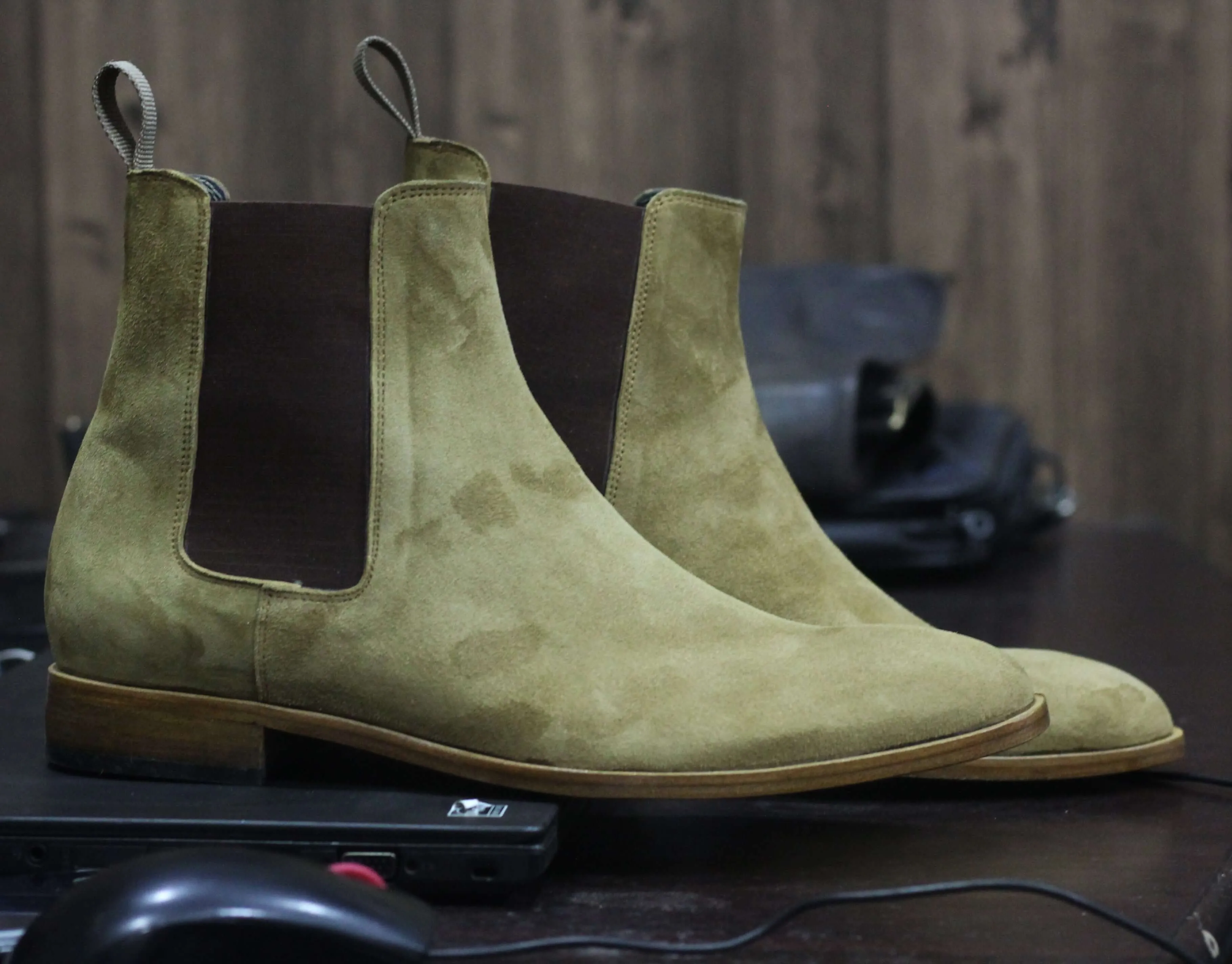 Bespoke Beige Chelsea Leather Boots