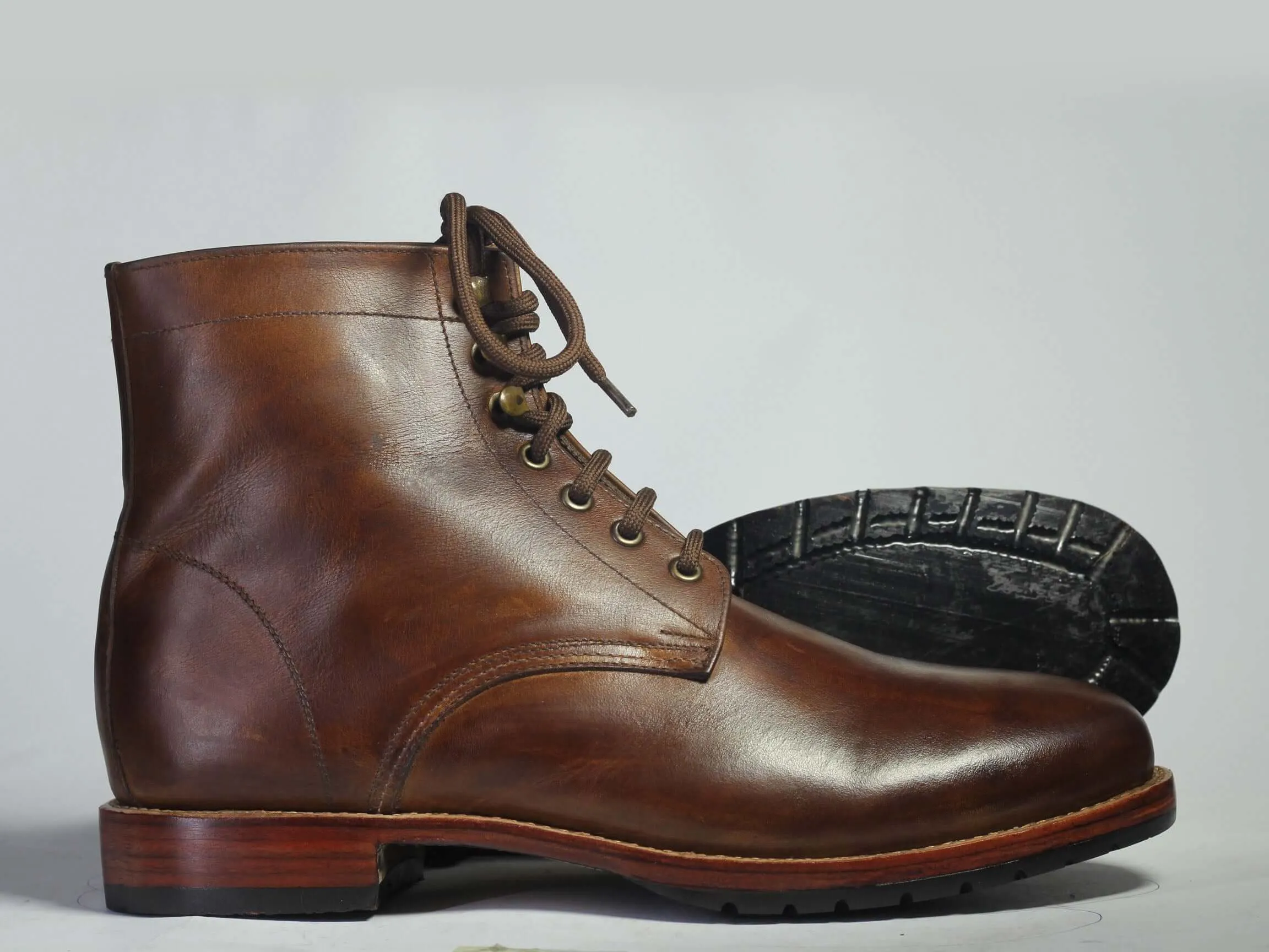 Bespoke Dark Brown Leather Ankle Lace Up Boots