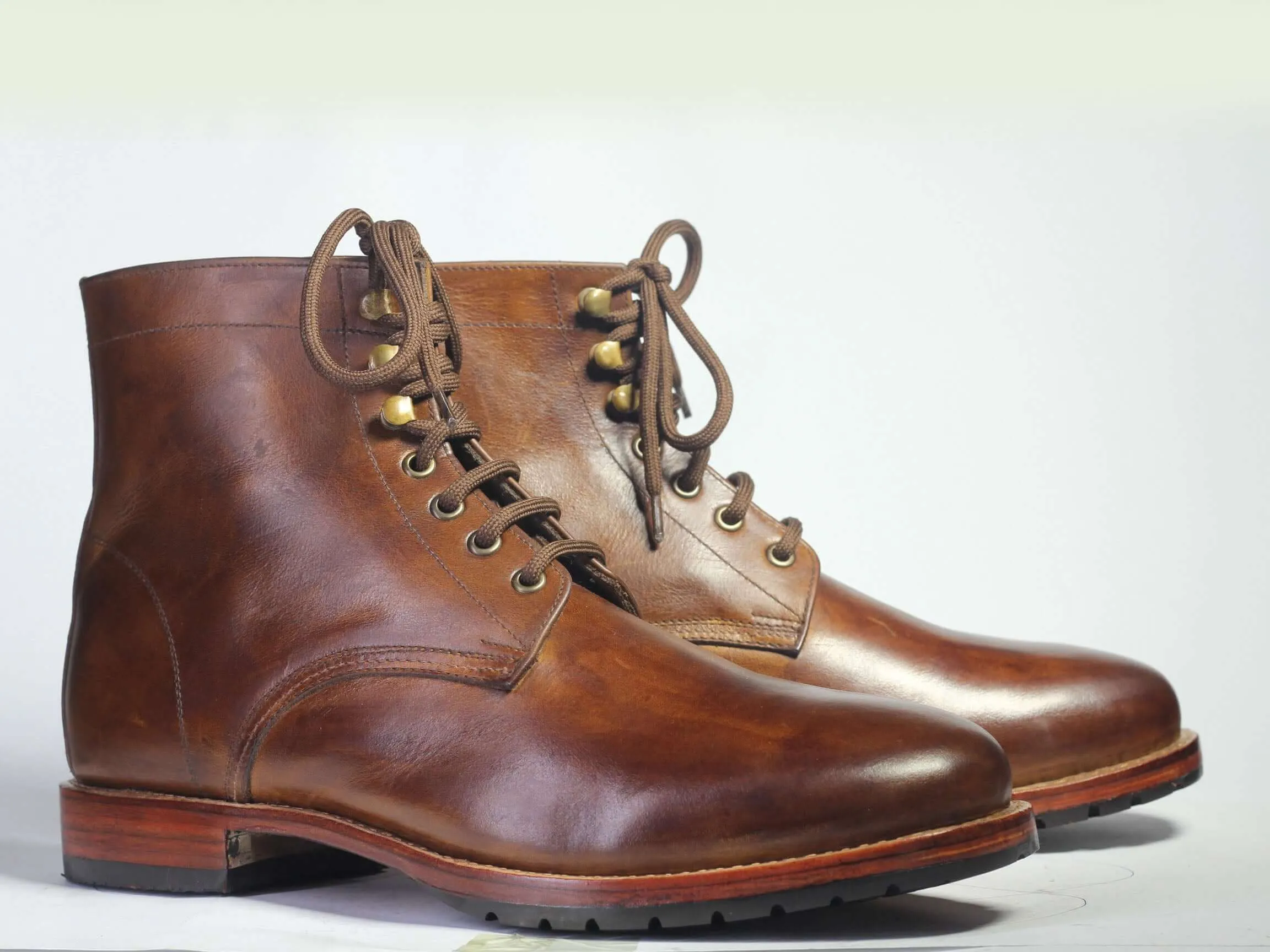 Bespoke Dark Brown Leather Ankle Lace Up Boots