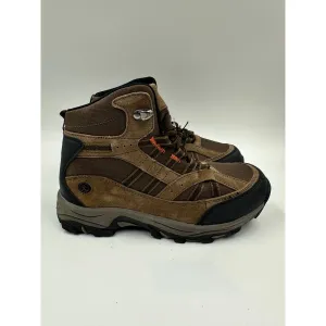 Big Kid Size 4, High Top Brown Hikers w/ Black & Suede Accents, Rubber Toe Caps