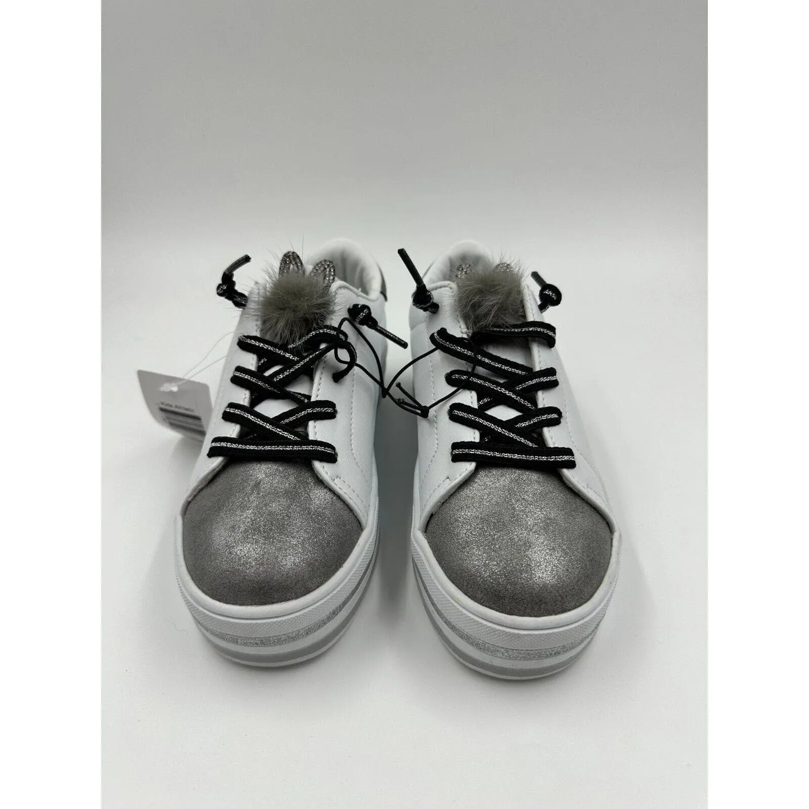 Big Kids Size 1 Chunky White & Silver Girls Sneakers