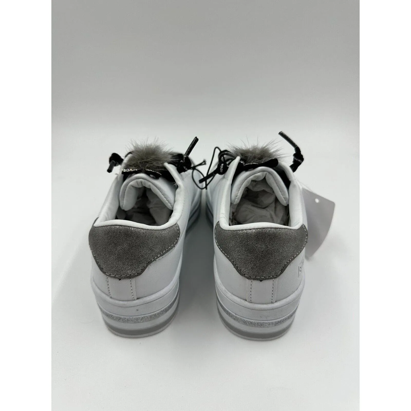 Big Kids Size 1 Chunky White & Silver Girls Sneakers