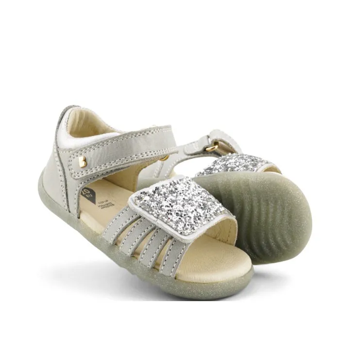 Bobux Step Up Gem Sparkle Leather Toddlers Sandal Silver