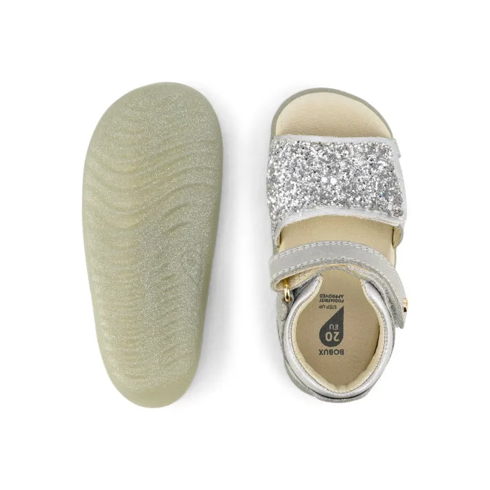 Bobux Step Up Gem Sparkle Leather Toddlers Sandal Silver