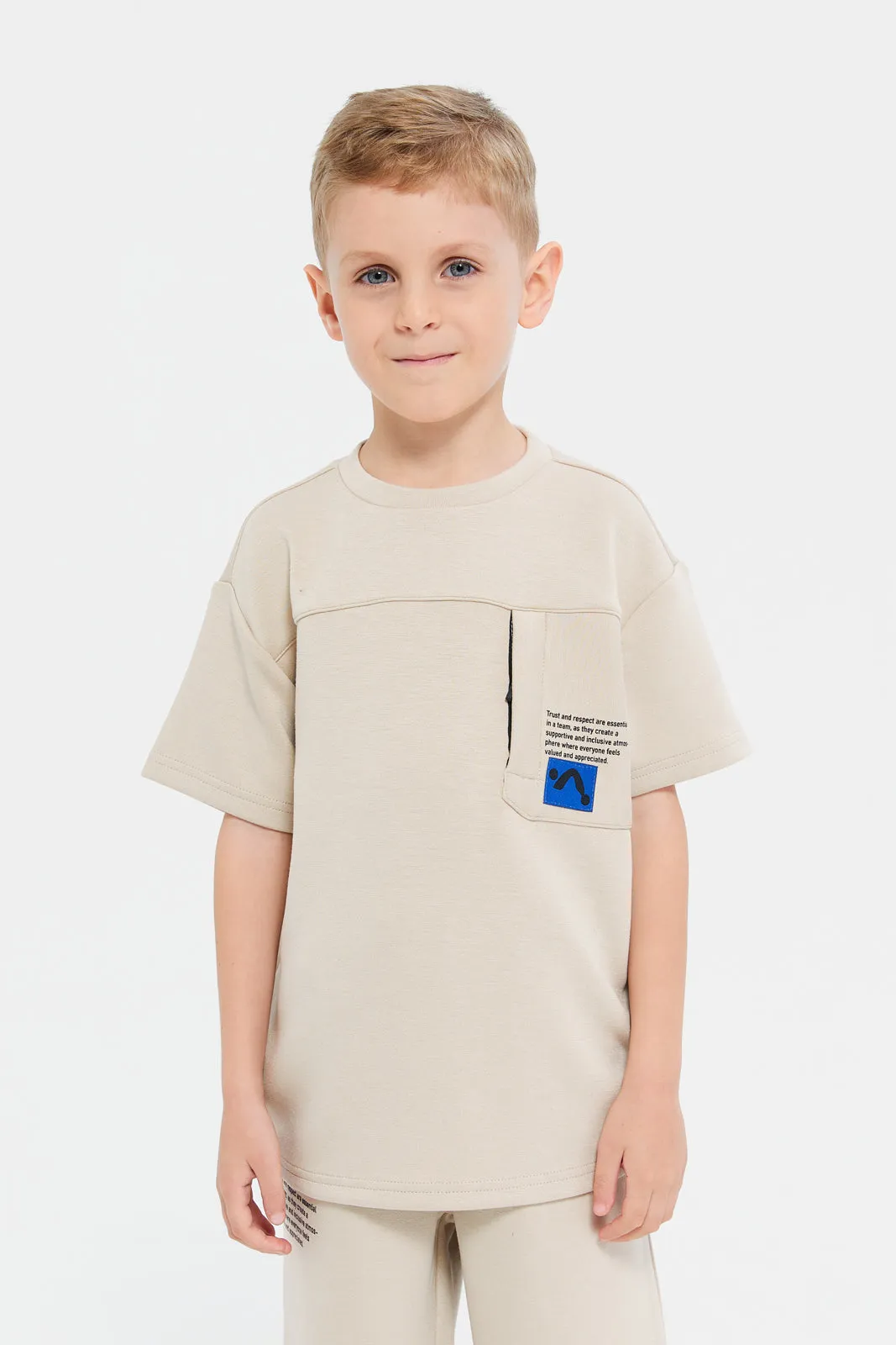 Boys Beige Printed Loose Fit T-Shirt