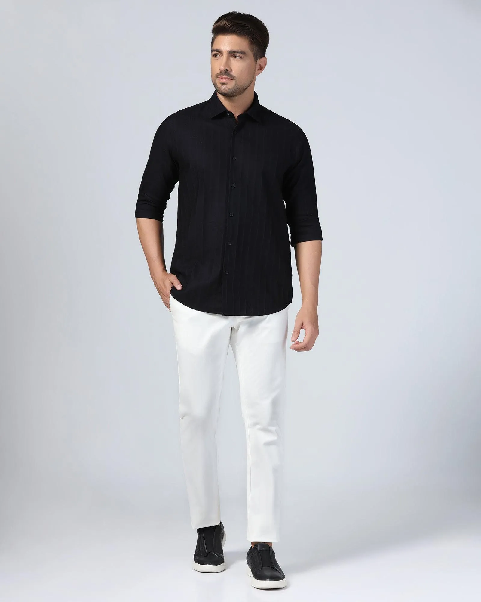 Casual Black Textured Shirt - Tuscany