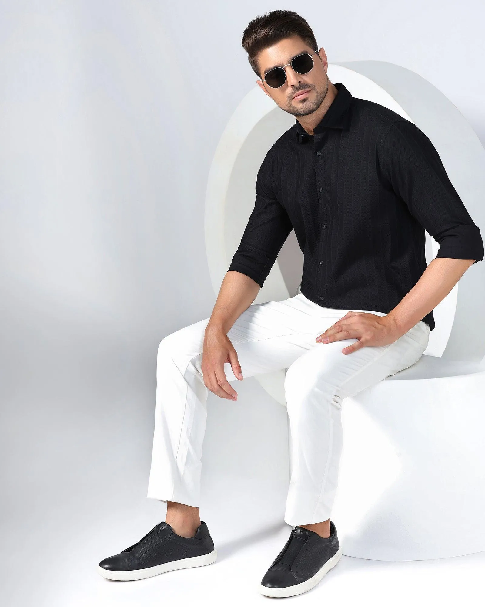 Casual Black Textured Shirt - Tuscany