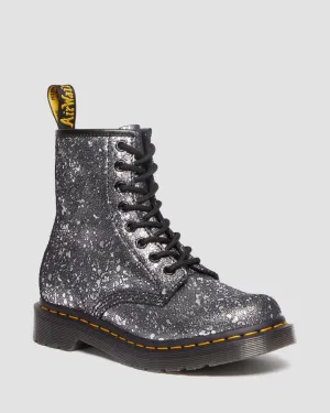 Dr Martens UNISEX 1460 METALLIC SPLATTER SUEDE LACE UP BOOTS (Black Metalic Paint Splatter)