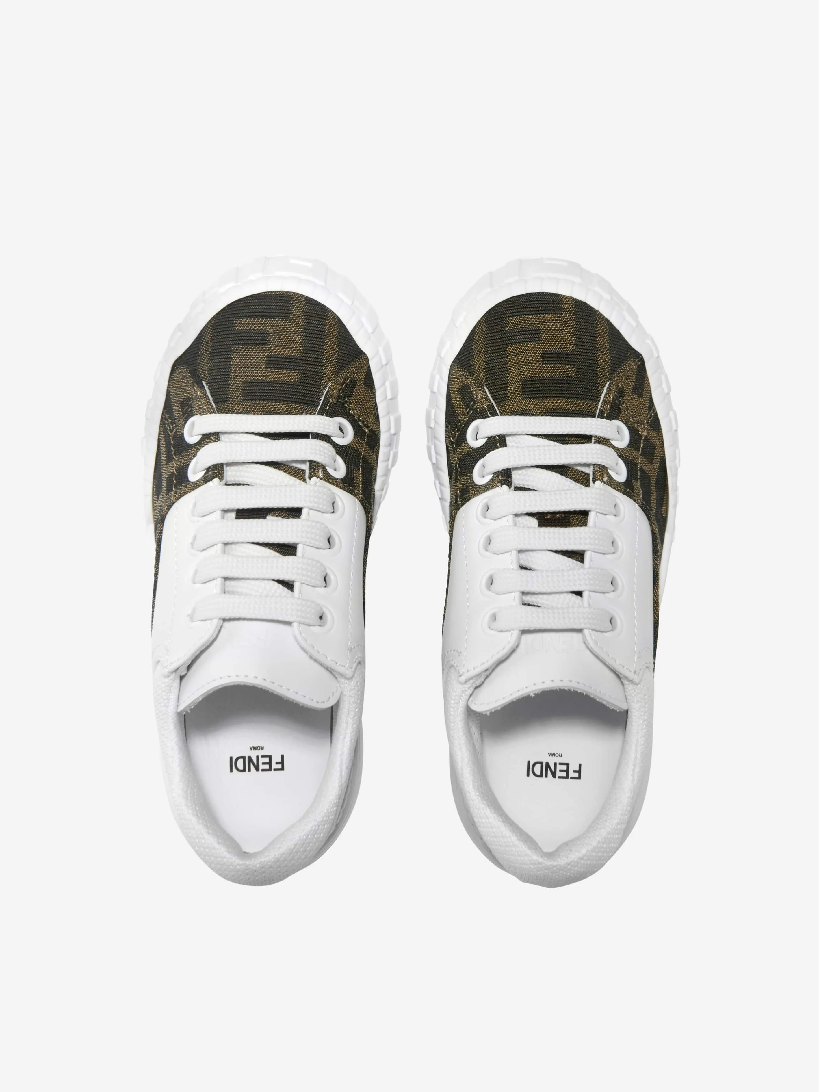 Fendi Unisex Leather And Canvas Logo Trainers