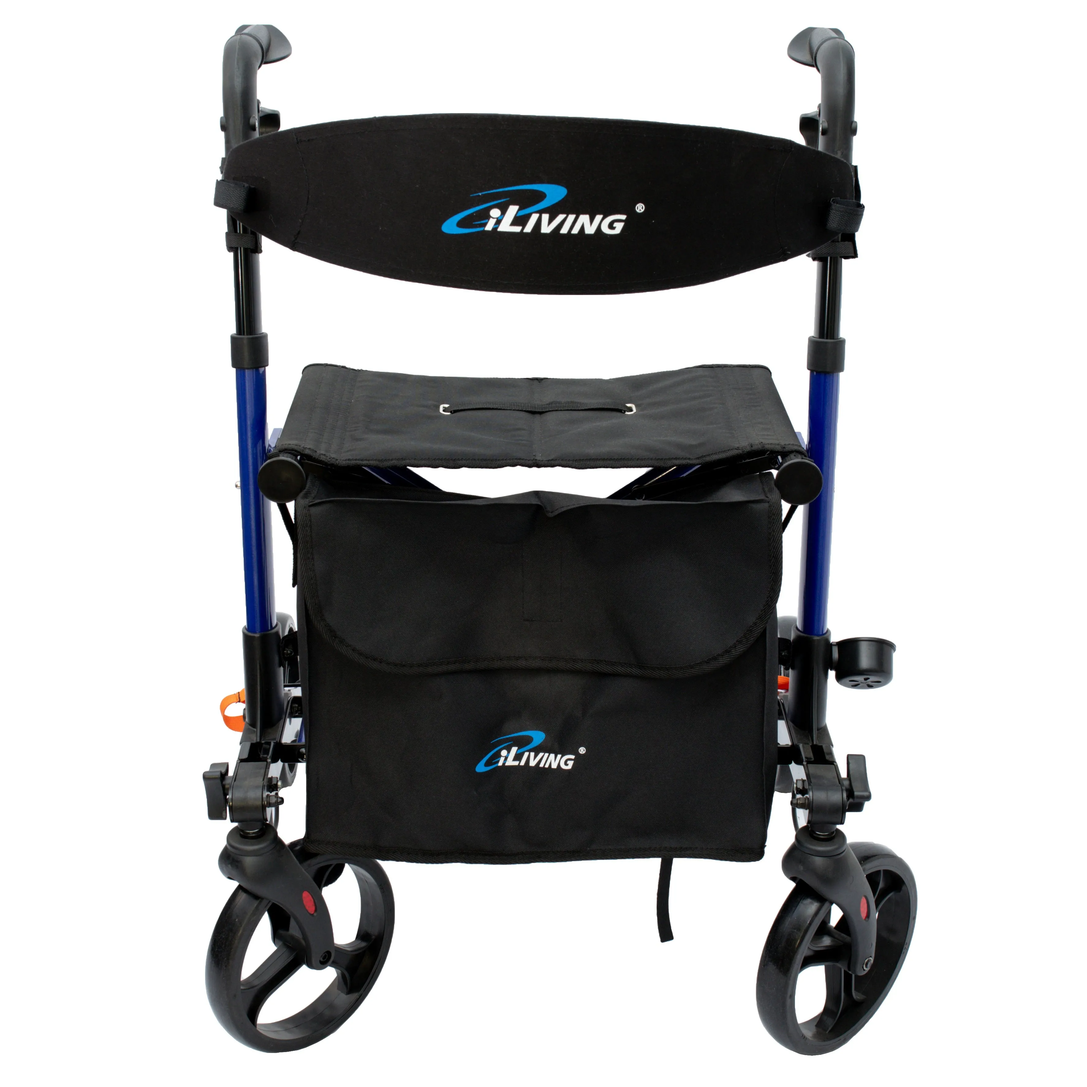 ILG-622 - iLIVING Foldable Upright Mobility Rollator, Light Weight Walker for Senior, Front Bag and Easy to Clean Seat and Back Rest, Dual Brakes with Parking Lock