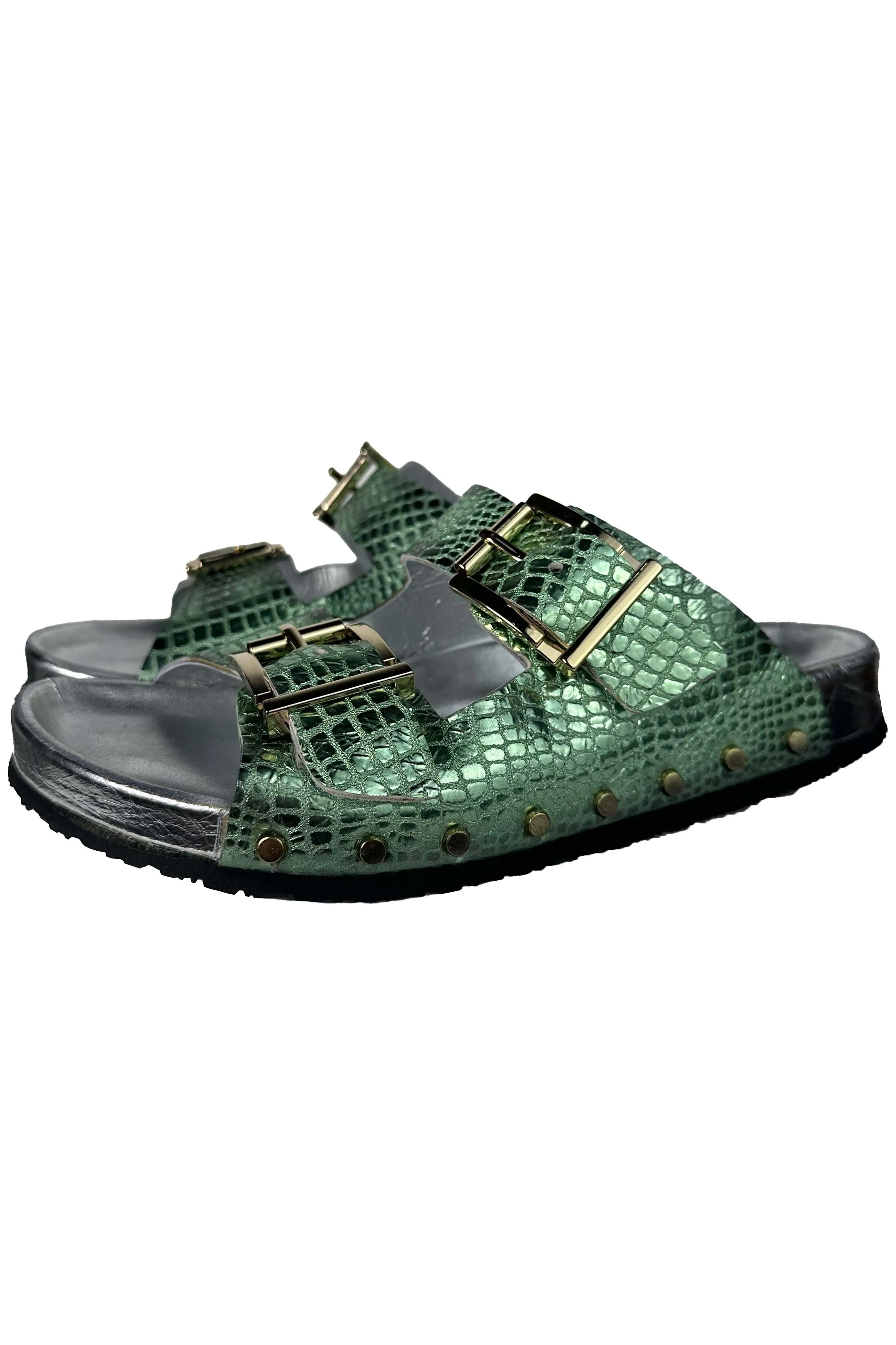 Jo Ghost Beverly Studded Python Double Band Slide 5096BIS | Green