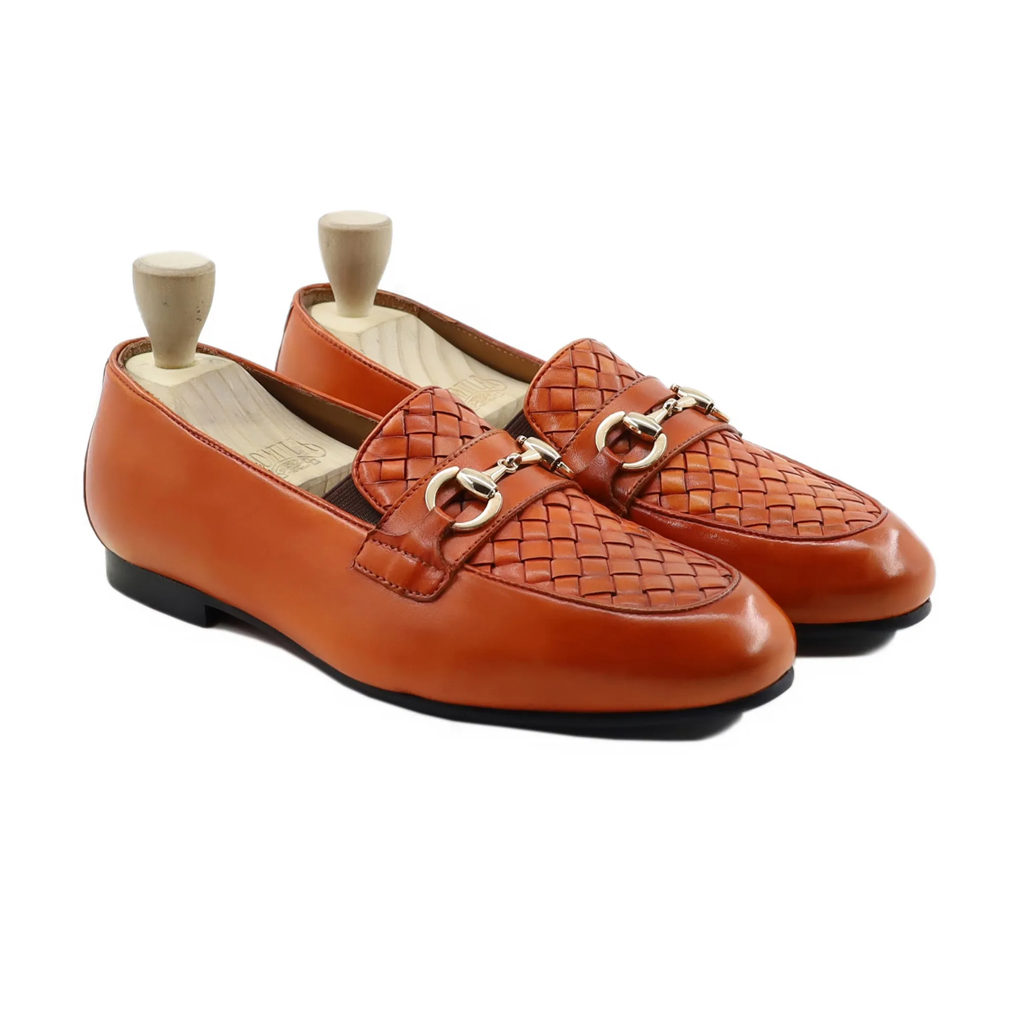 Malmo - Men's Orange Tan Calf and Hand Woven Leather Loafer