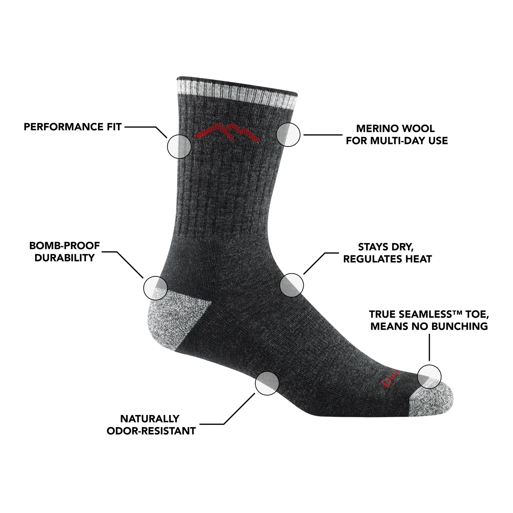 Men's Hiker Micro Crew Midweight Hiking Sock - Charcoal