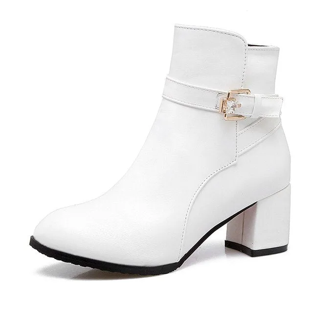 Office Lady Buckle Square High Heels Ankle Boots