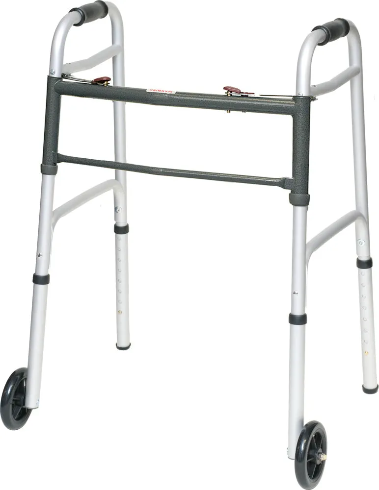 ProBasics Aluminum Two-Button Folding Walker With Wheels WKAAW2B