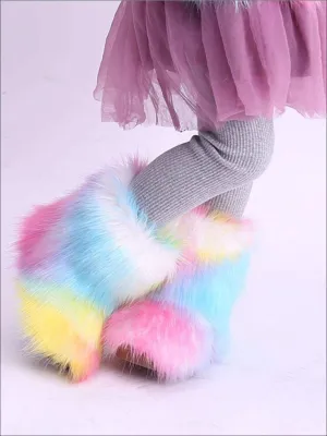 Rainbow Faux Fur Ankle Boots By Liv and Mia