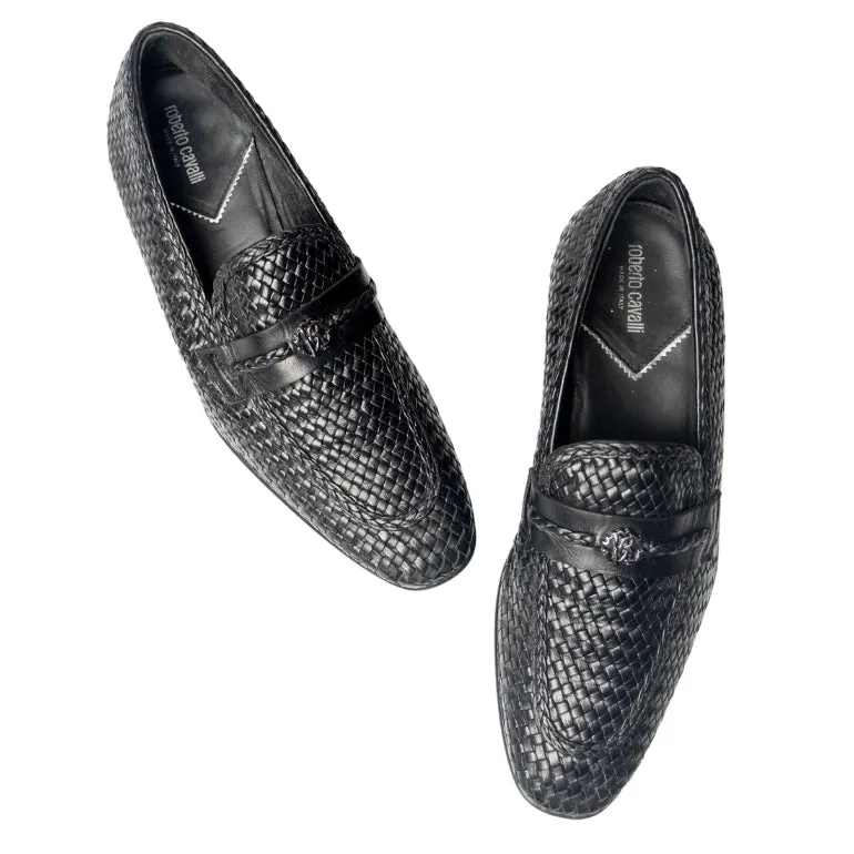 Roberto Cavalli Mirror Snake Logo Woven Loafers