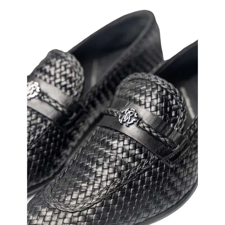 Roberto Cavalli Mirror Snake Logo Woven Loafers