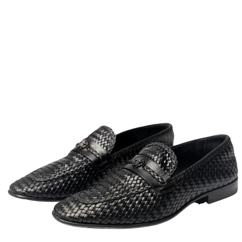 Roberto Cavalli Mirror Snake Logo Woven Loafers