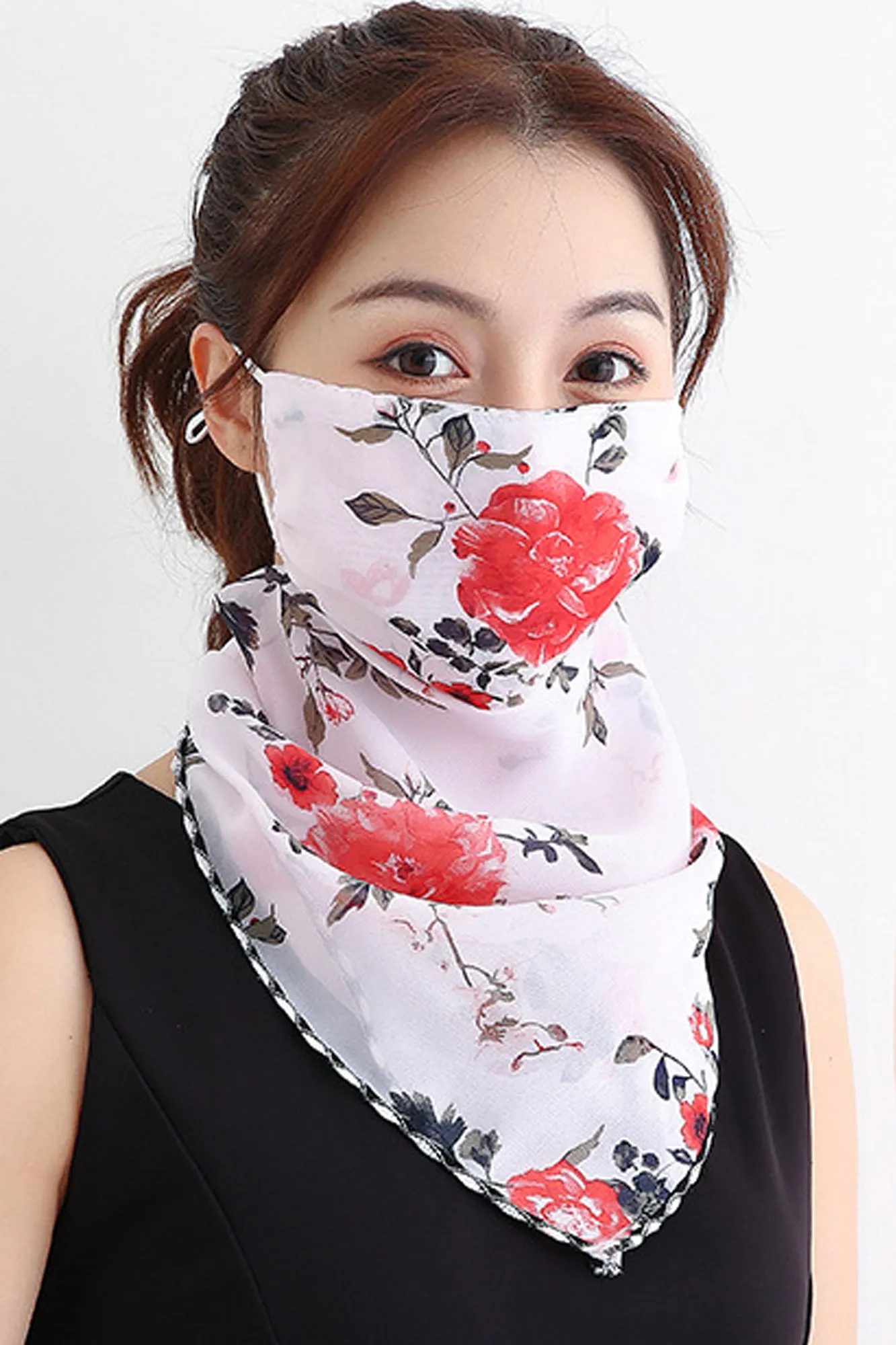 Rose White Bandana Scarf With Ear Loops