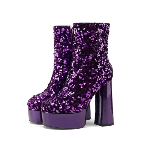 Sequin Platform Ankle Boots