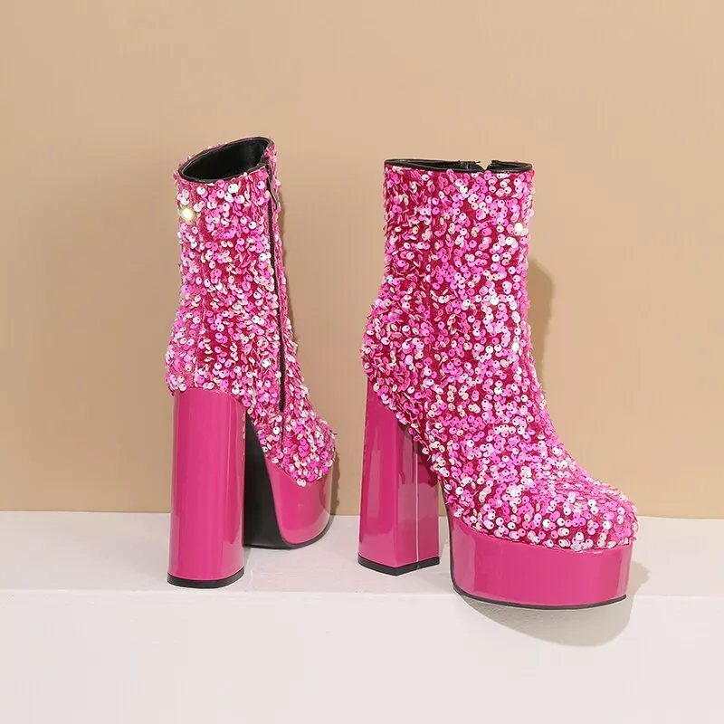 Sequin Platform Ankle Boots