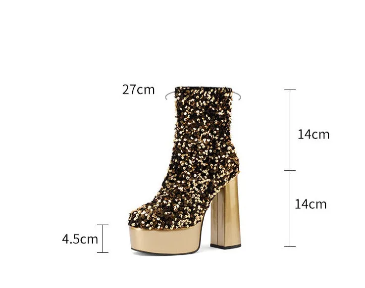 Sequin Platform Ankle Boots