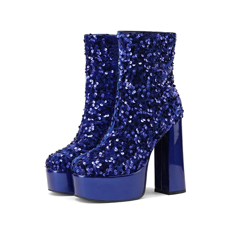 Sequin Platform Ankle Boots