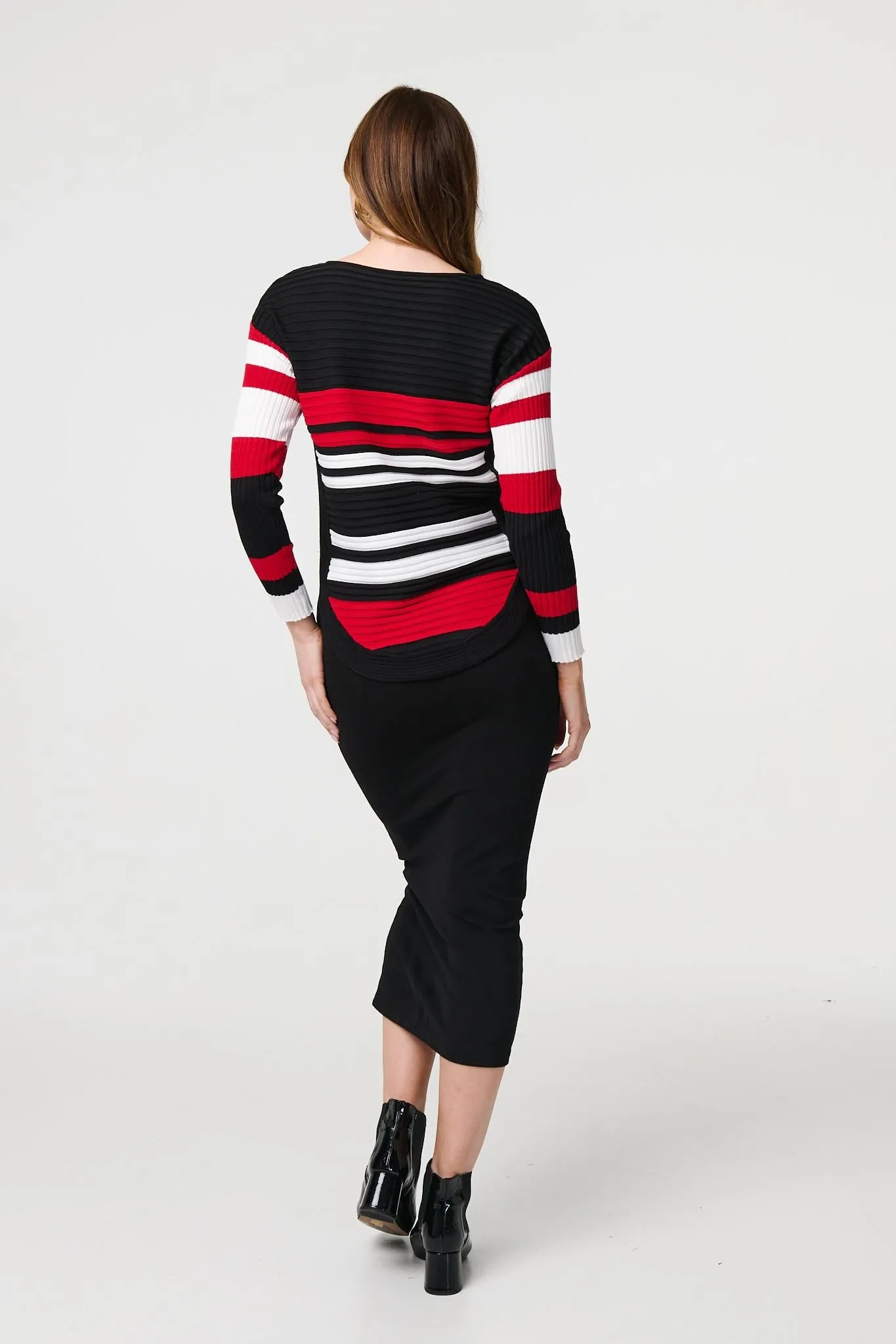 Striped Zip Front Knit Pullover