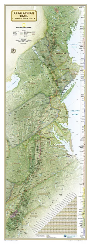 The Appalachian Trail National Geographic 18x48 Hiking Wall Map Poster - NG Maps