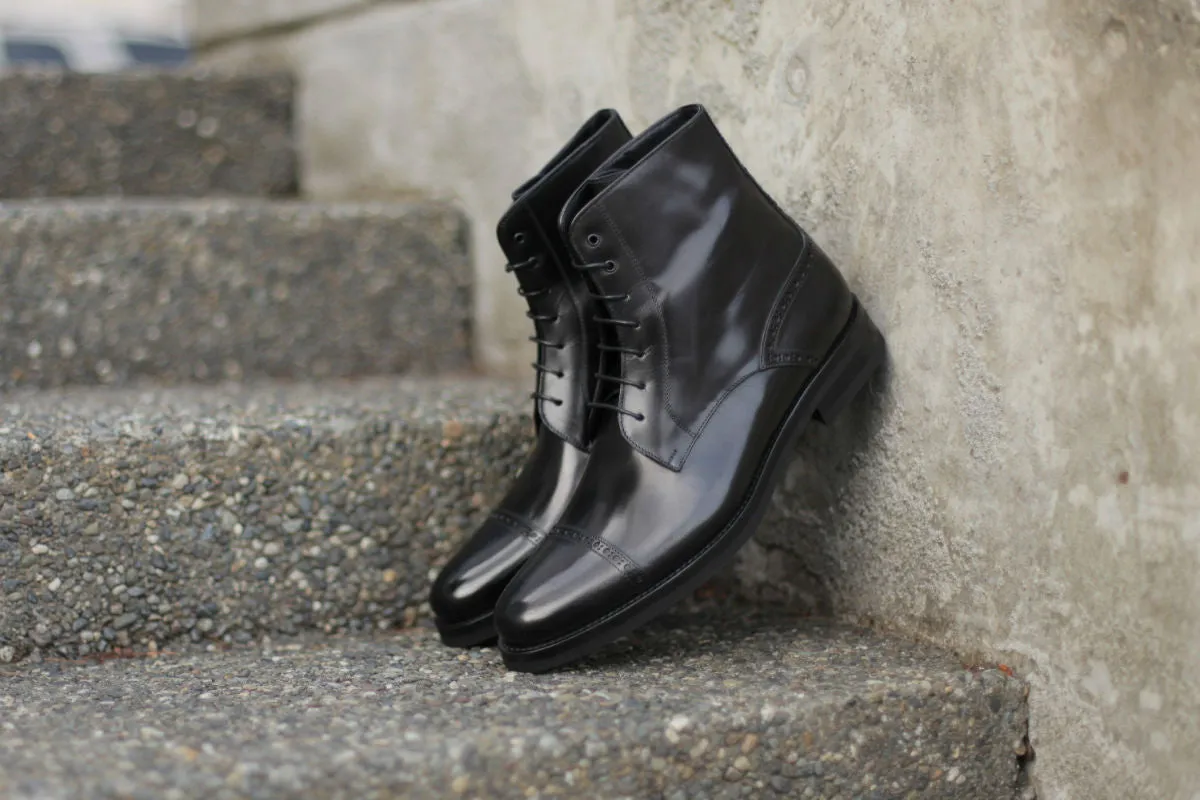 The Presley Lace-Up Boot - Nero - Rubber Sole