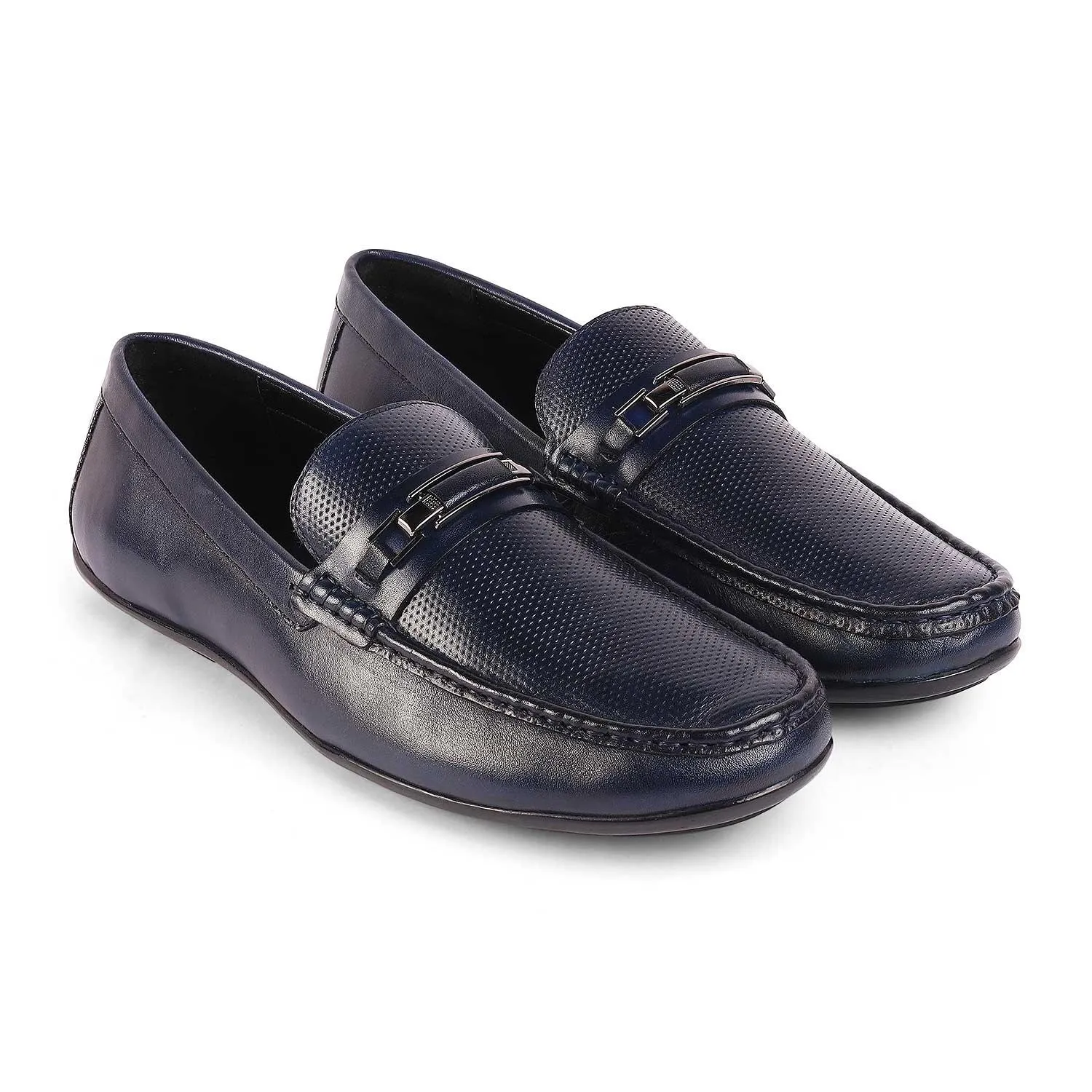 Tresmode Abia Blue Men's Leather Driving Loafers