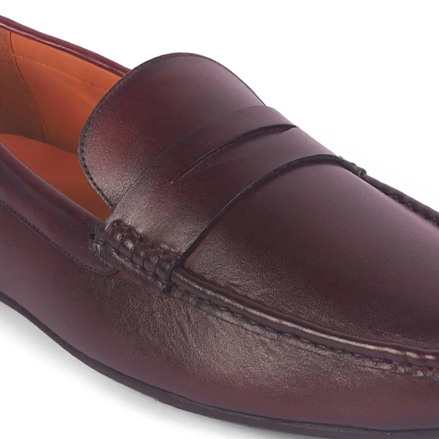 Tresmode Monto Wine Men's Leather Penny Driving Loafers