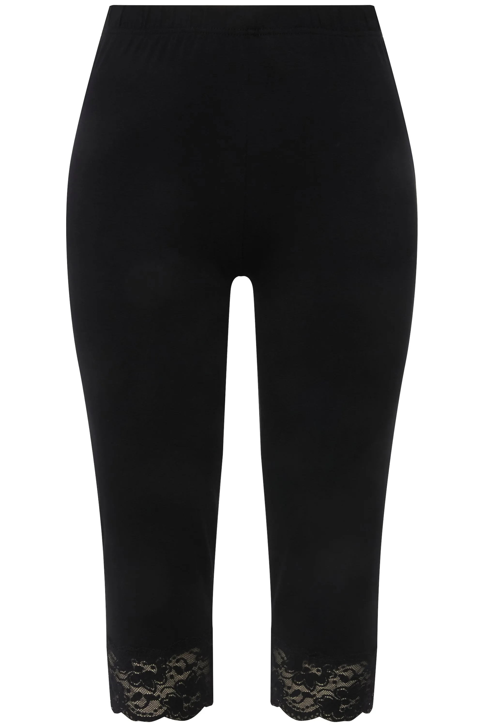 Ulla Popken Lace Trim Leggings in Black