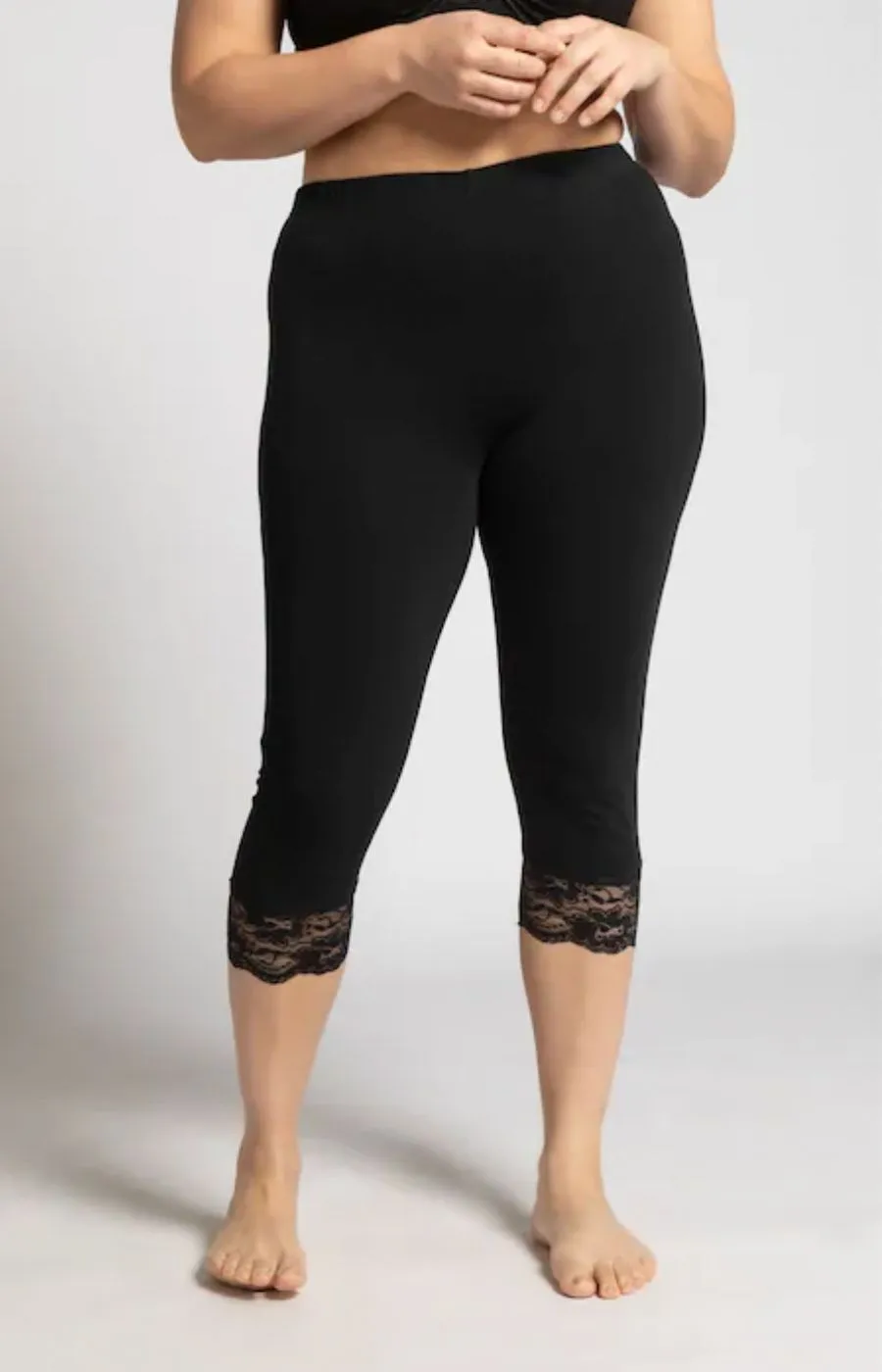 Ulla Popken Lace Trim Leggings in Black