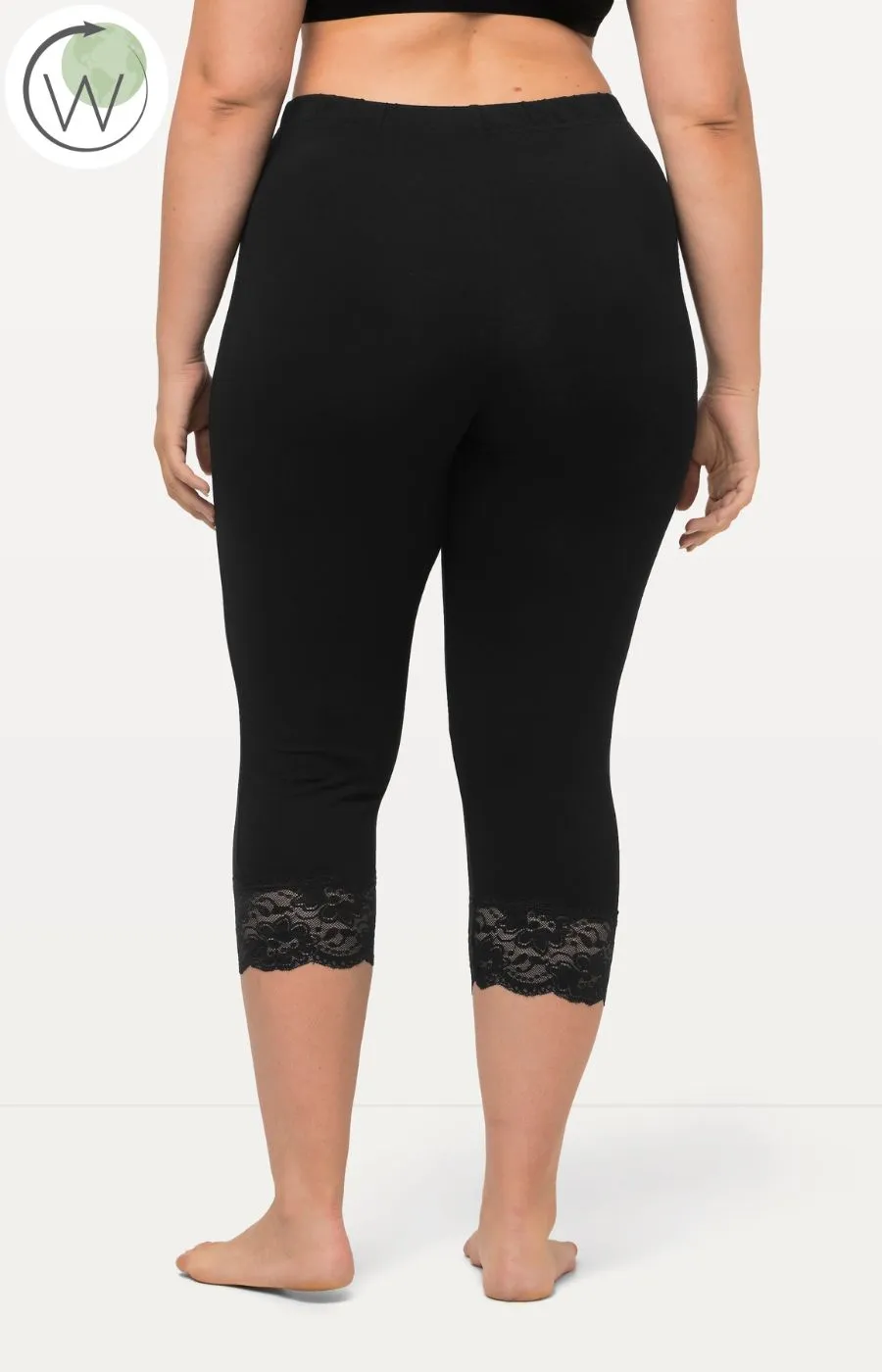 Ulla Popken Lace Trim Leggings in Black