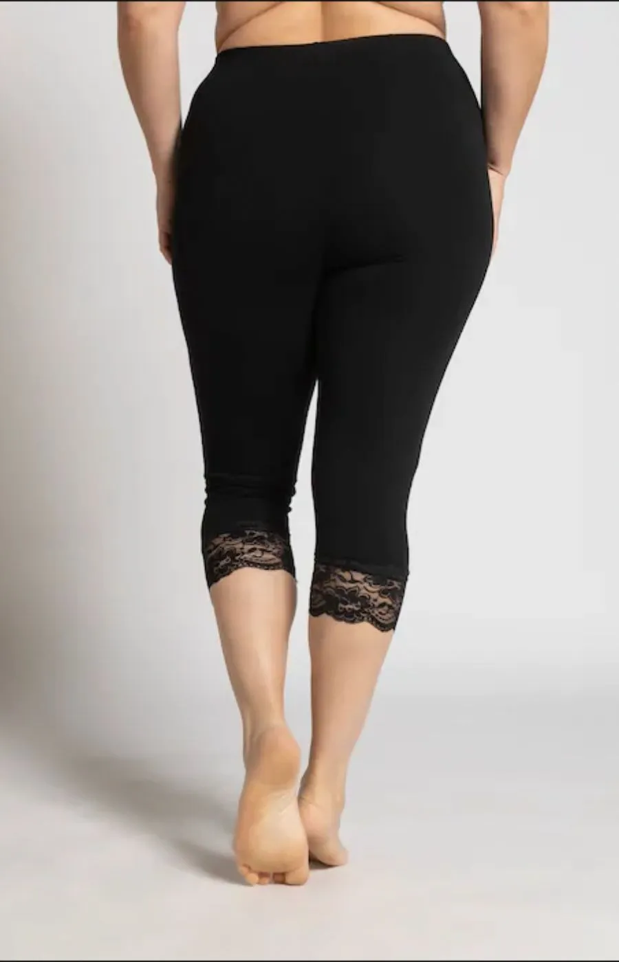 Ulla Popken Lace Trim Leggings in Black