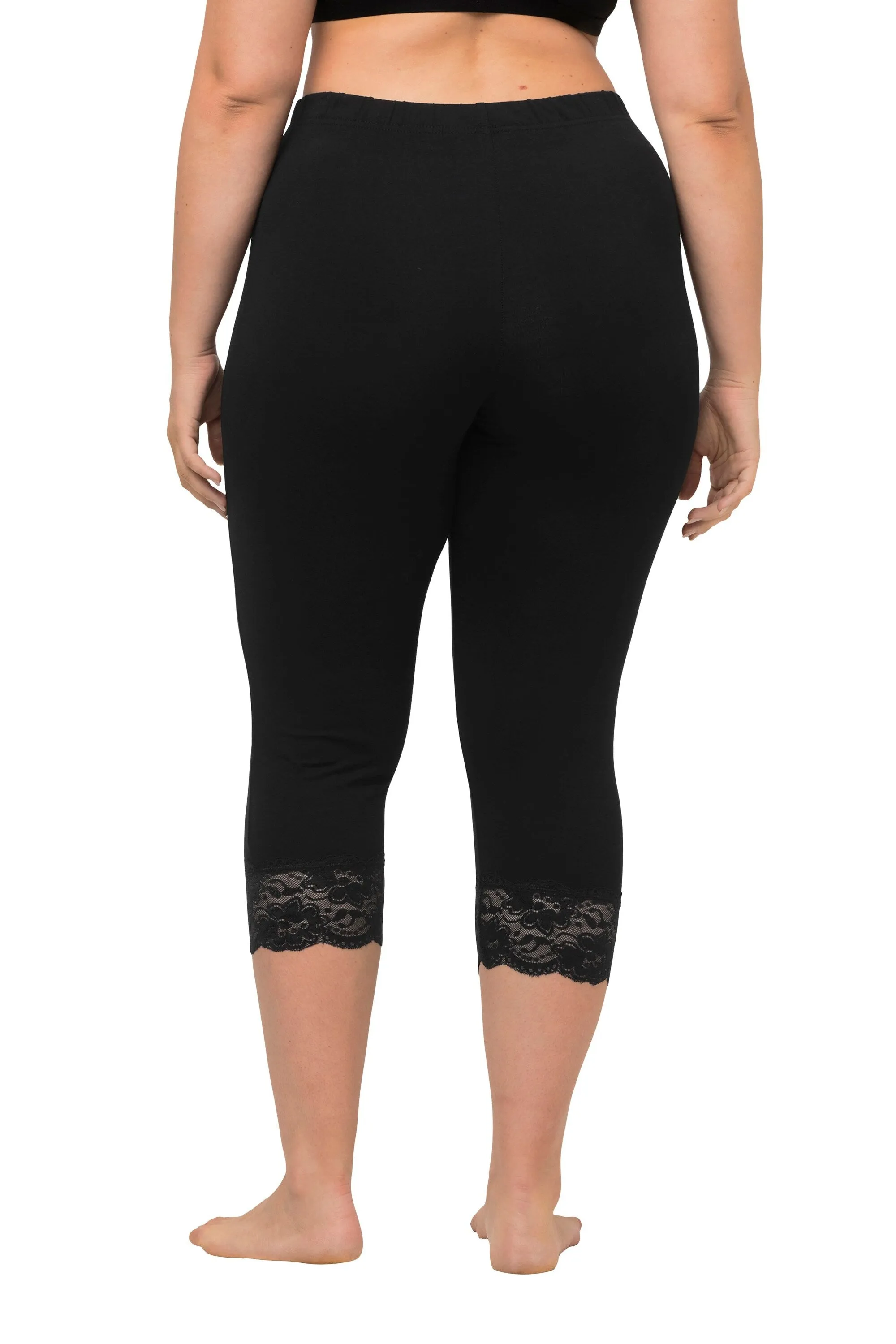 Ulla Popken Lace Trim Leggings in Black