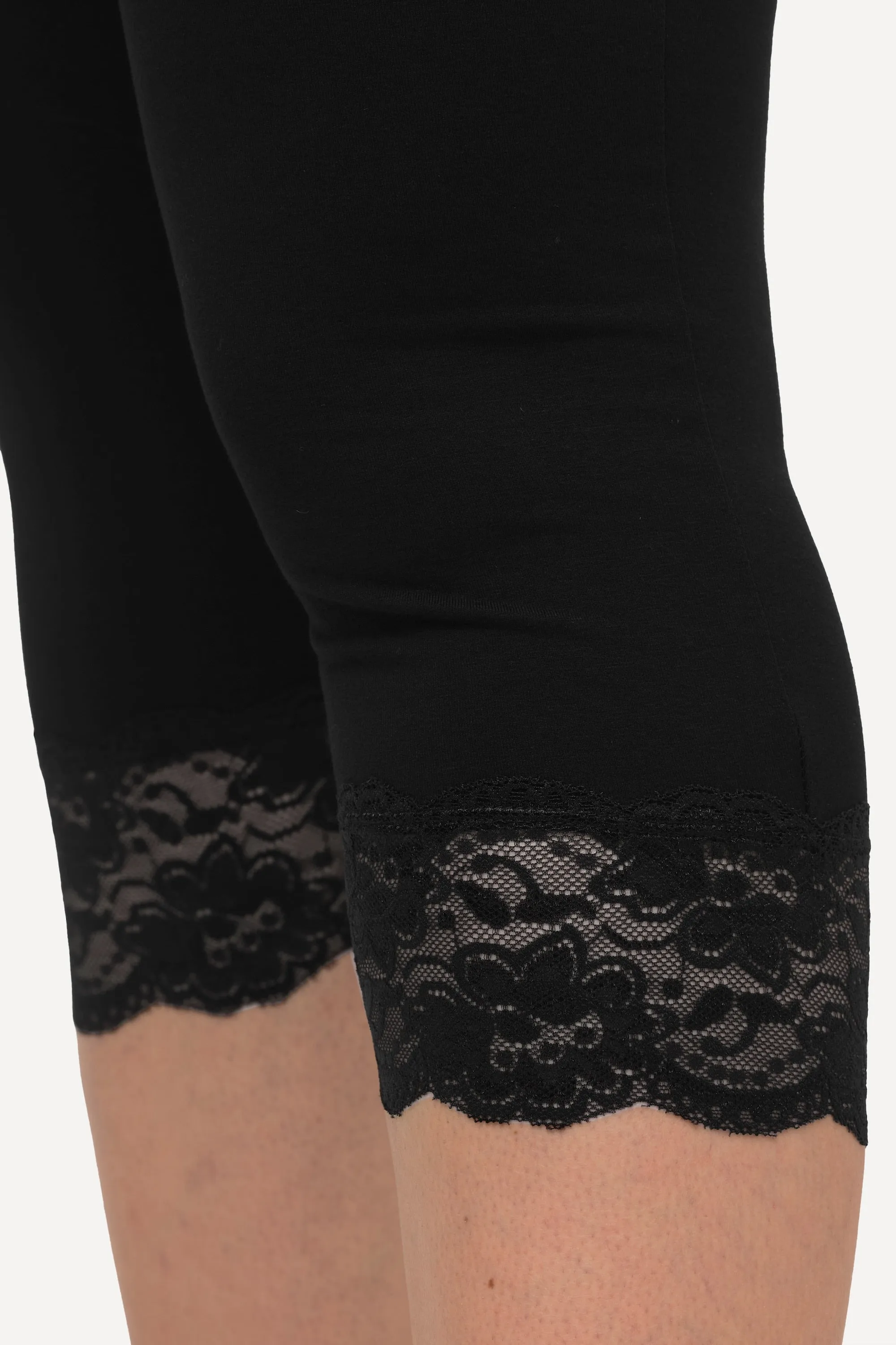 Ulla Popken Lace Trim Leggings in Black