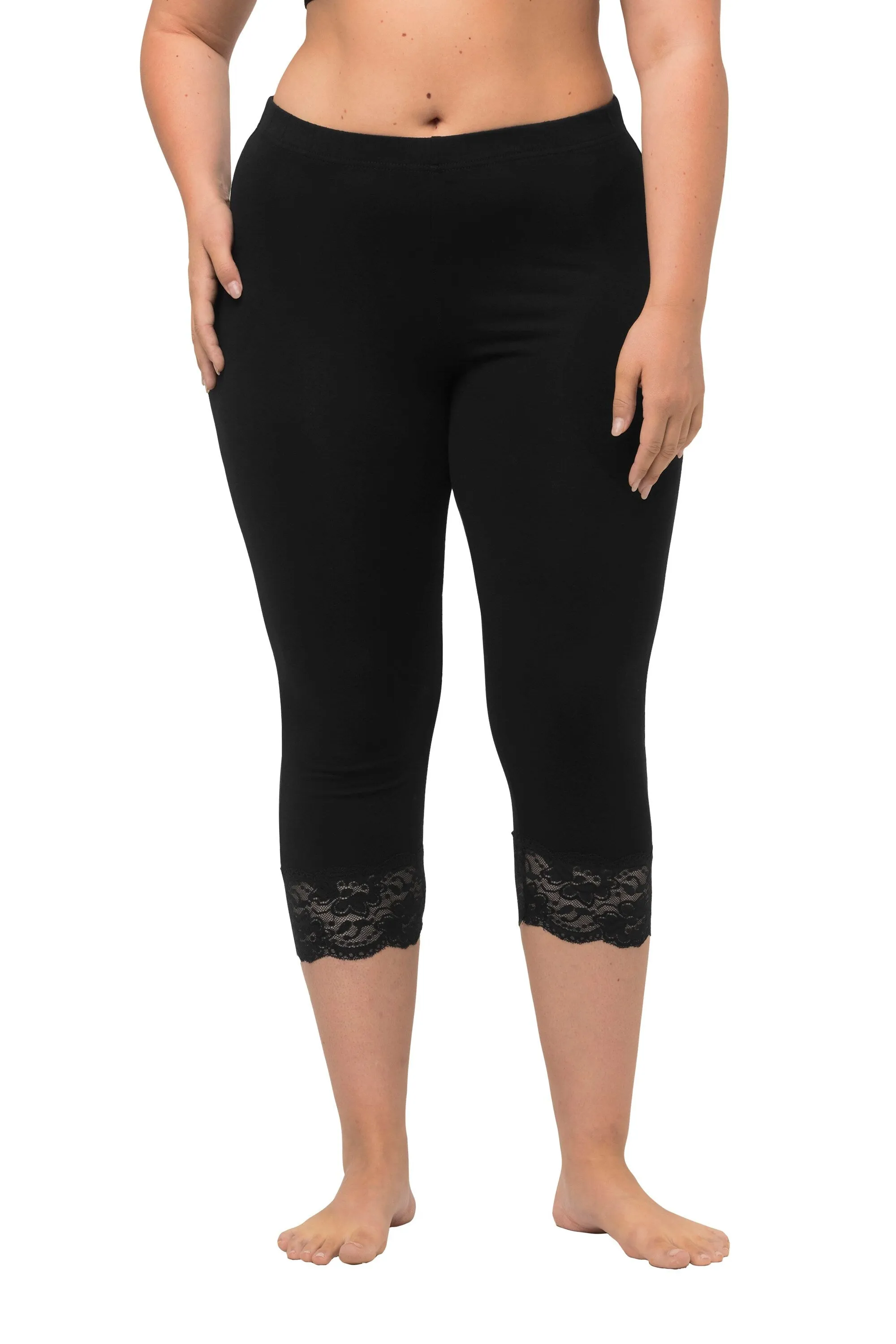 Ulla Popken Lace Trim Leggings in Black