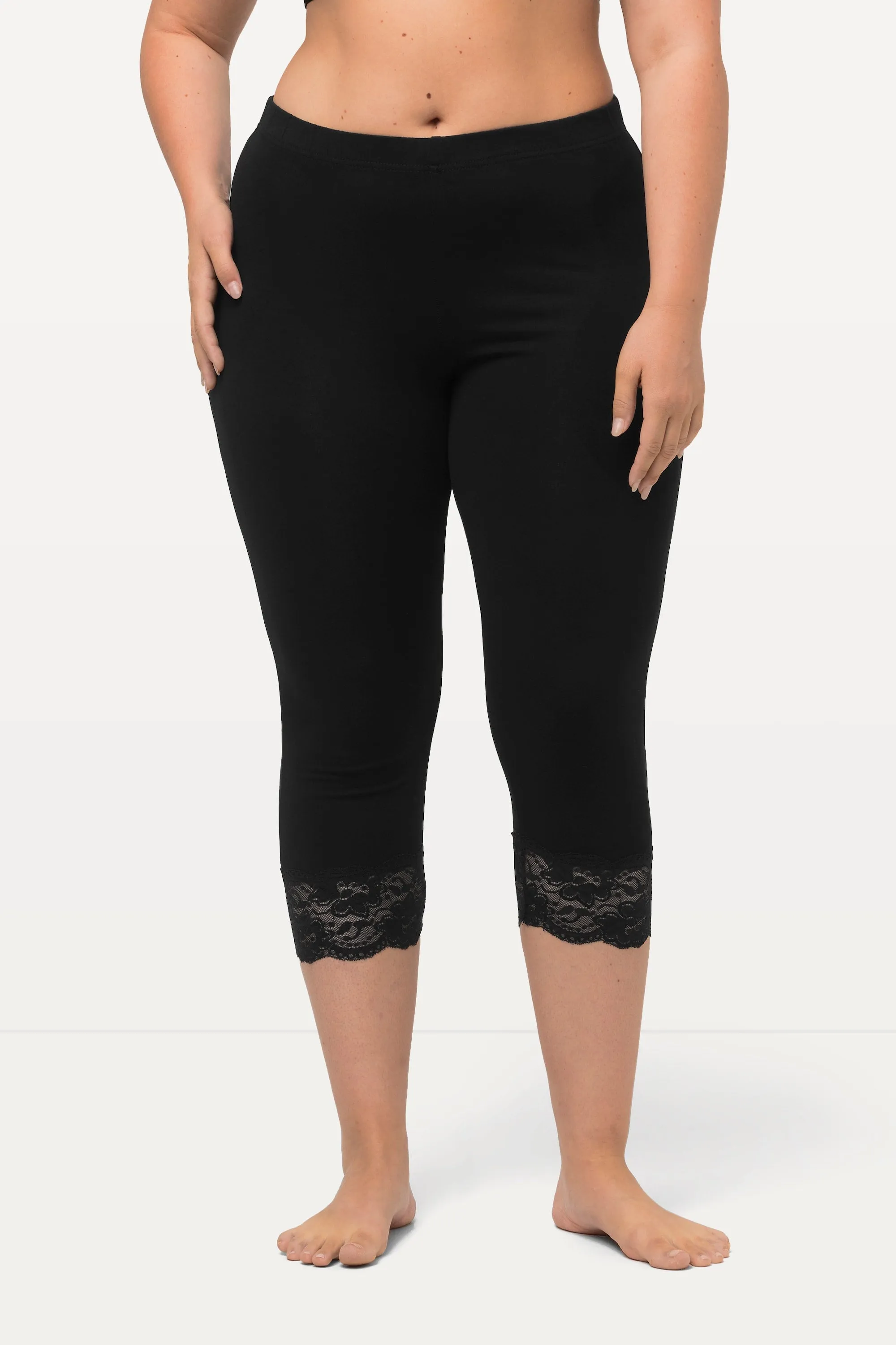 Ulla Popken Lace Trim Leggings in Black